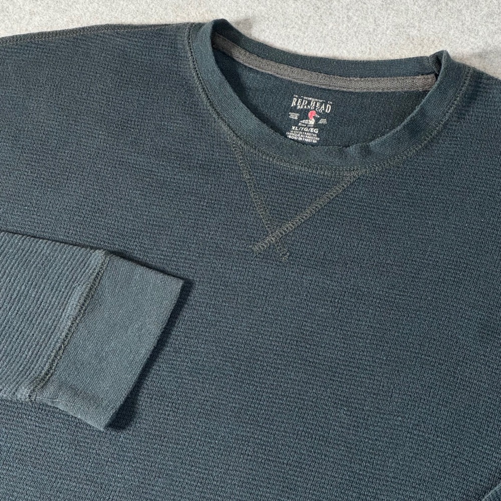 Red Head Brand Co Mens XL Gray Waffle Knit Thermal Long Sleeve Crew Neck Shirt